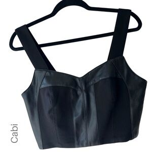 CABI | NWOT JET BLACK FAUX LEATHER BRALETTE TOP PONTE KNIT STRETCH | MEDIUM